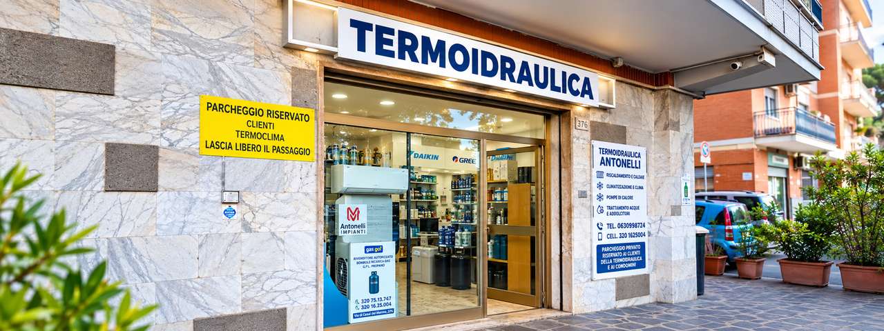 Negozio Termoclima Antonelli rivenditore anticalcare Poseidon a Roma Nord in Via di Casal del Marmo