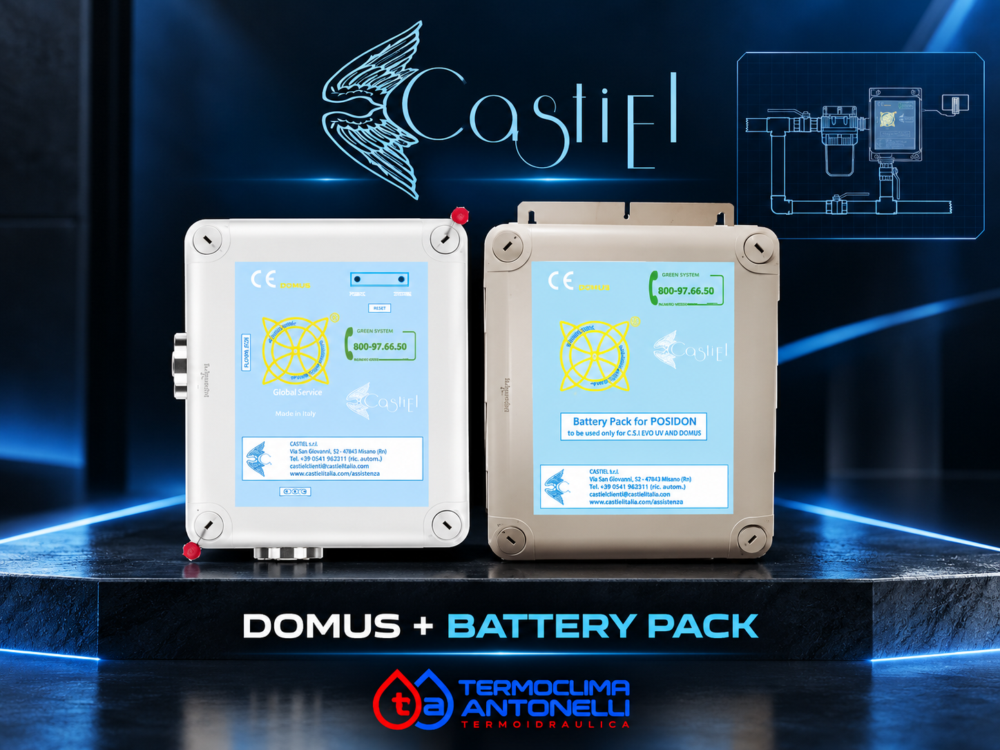 Poseidon Domus con Battery Pack, anticalcare a batteria